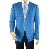 Mens 100% Linen Sport Coat Plaid Design INSERCH Fully Lined 660131 Royal Blue - J.Valintin Men's Wear Legend - 94100