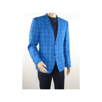 Mens 100% Linen Sport Coat Plaid Design INSERCH Fully Lined 660131 Royal Blue - J.Valintin Men's Wear Legend - 94100