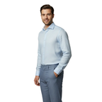 Mens 100% Linen Summer Shirt J.Valintin Turkey-Usa High Collar OBR78-09 Blue