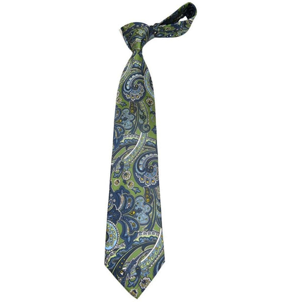 Men's 100% Silk Necktie By Bruno Piattelli Paisley Floral Fancy BP4 Green Blue - J.Valintin Men's Wear Legend - BP4