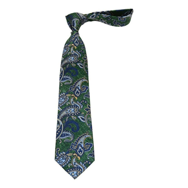 Men's 100% Silk Necktie By Bruno Piattelli Paisley Floral Fancy BP5 Green Blue - J.Valintin Men's Wear Legend - BP5