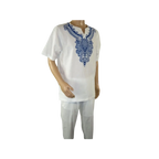 Mens 2pc Stacy Adams leisure suit Linen Cotton With Embroidery 3670 White Blue - J.Valintin Men's Wear Legend - 95936