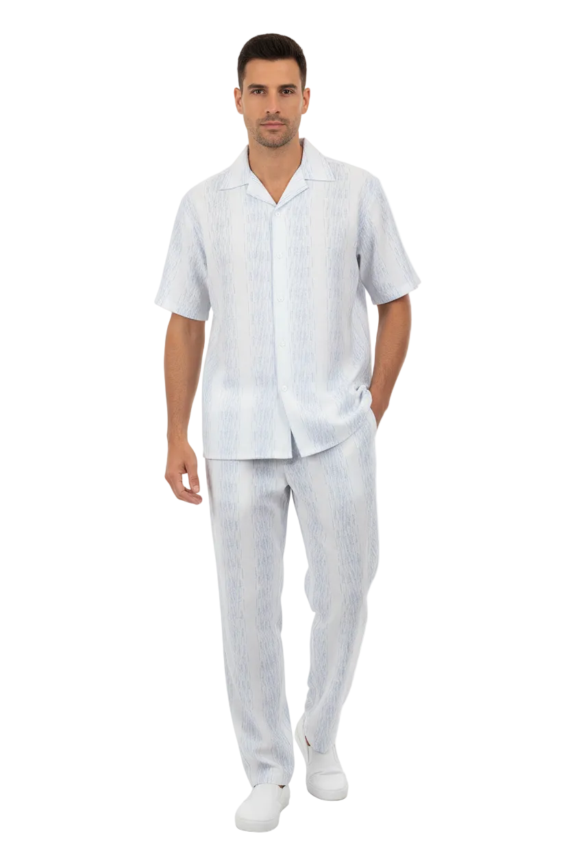 Men's 2pc Walking Leisure Suit by Royal Diamond T2004 White Blue Size Large