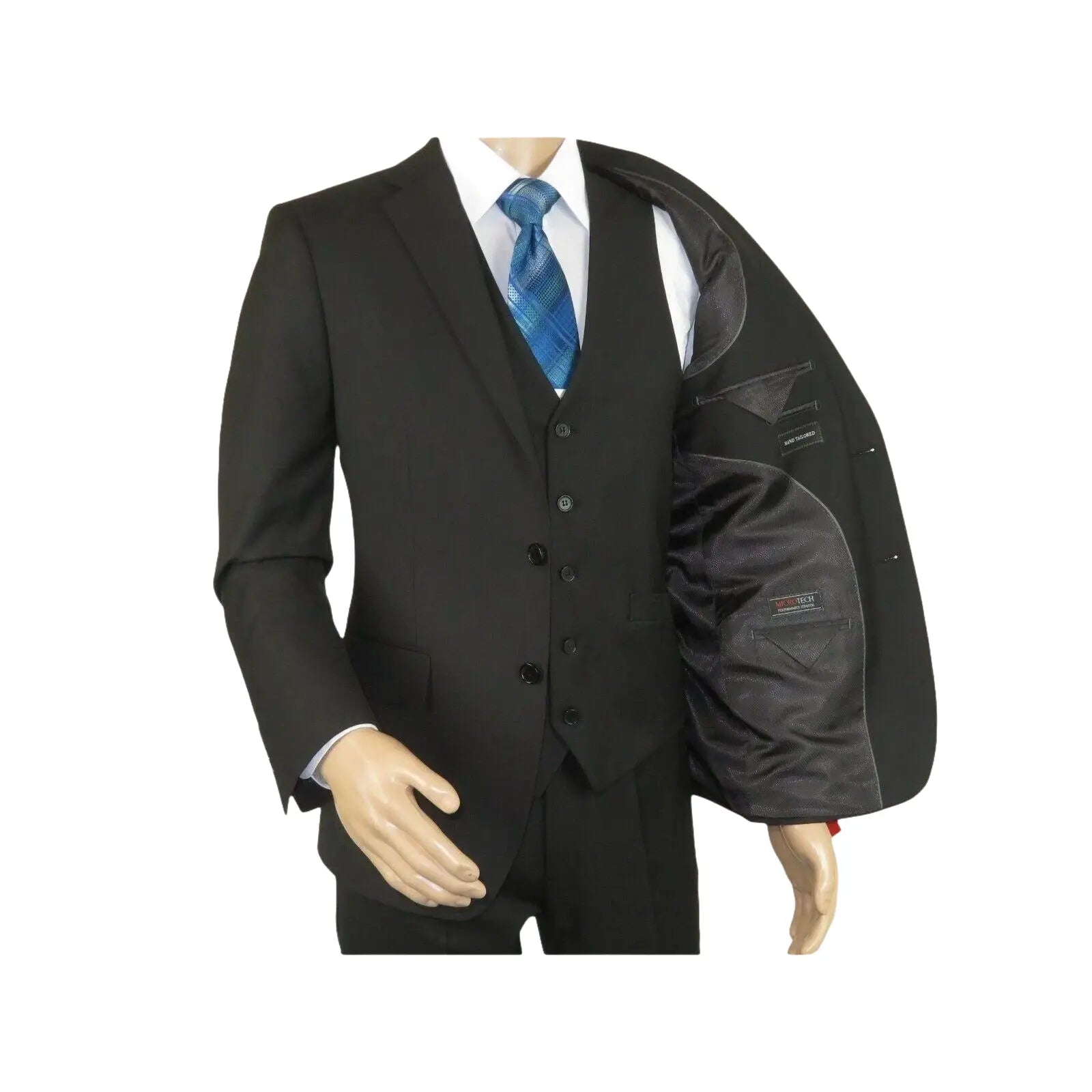 Mens Angelo Rossi 3PC vested Formal or Business Suit poly Rayon 320 Black - J.Valintin Men's Wear Legend - 1719