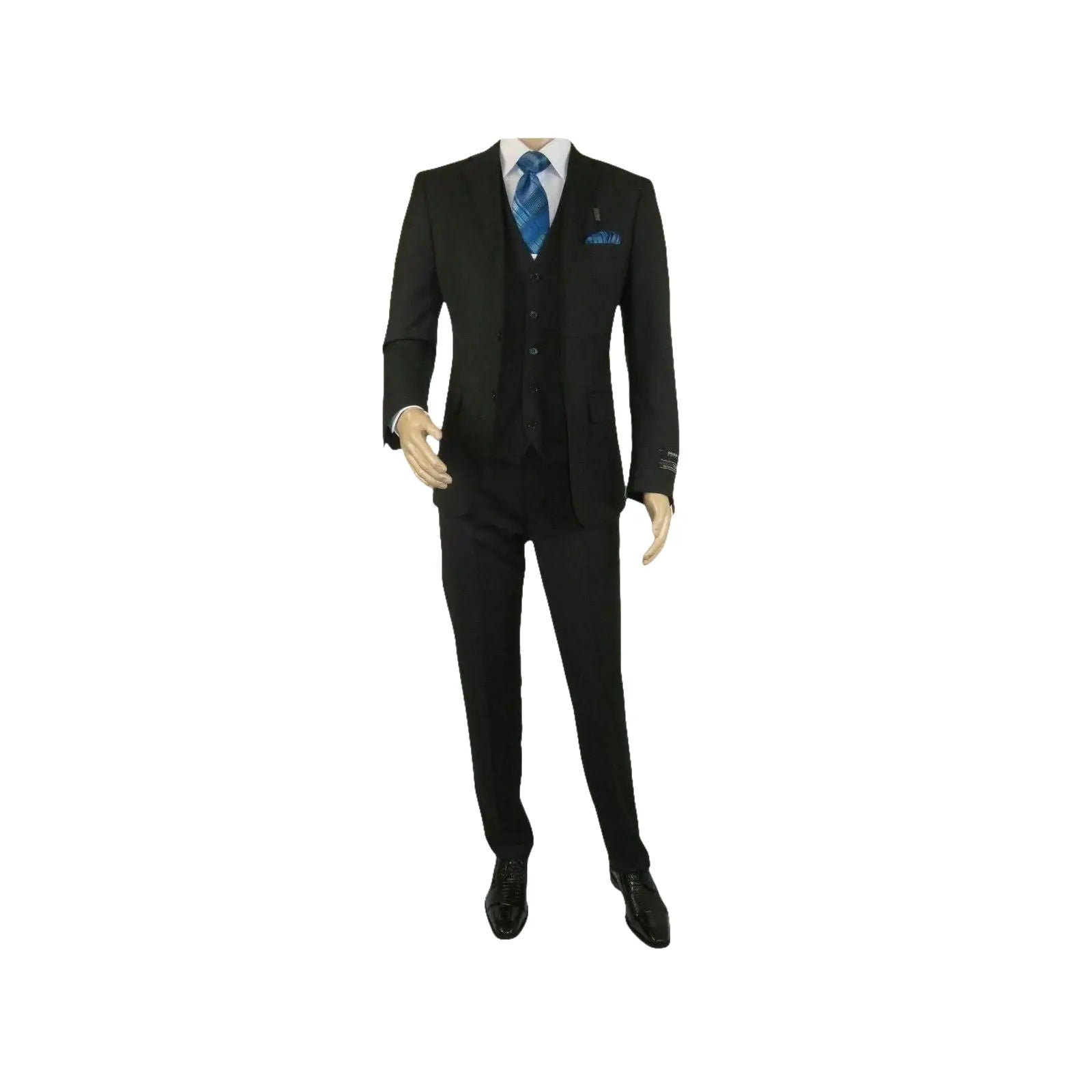 Mens Angelo Rossi 3PC vested Formal or Business Suit poly Rayon 320 Black - J.Valintin Men's Wear Legend - 1719