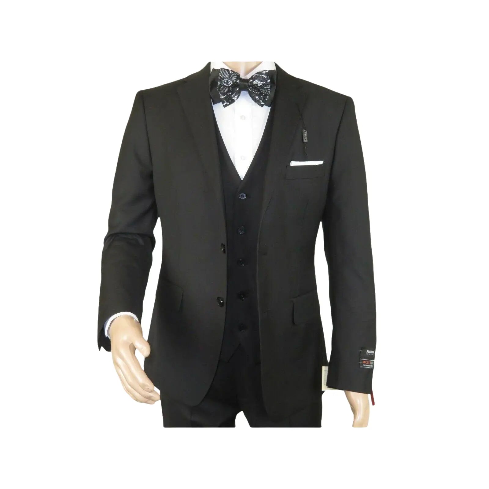 Mens Angelo Rossi 3PC vested Formal or Business Suit poly Rayon 320 Black - J.Valintin Men's Wear Legend - 1719