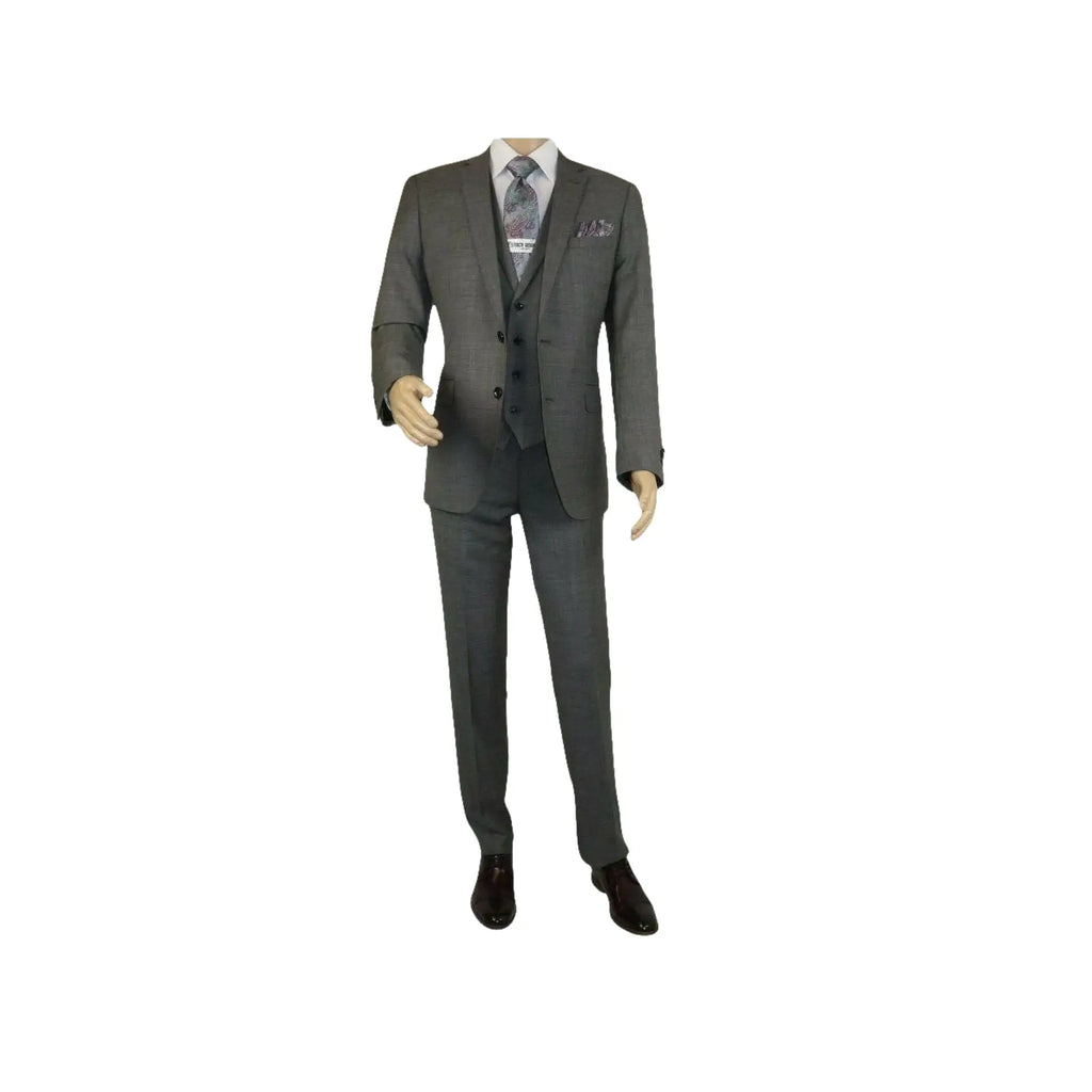 Men's Apollo King 3 piece Vested Business Suit Vested SL203 Gray Textured - J.Valintin Men's Wear Legend - 71392