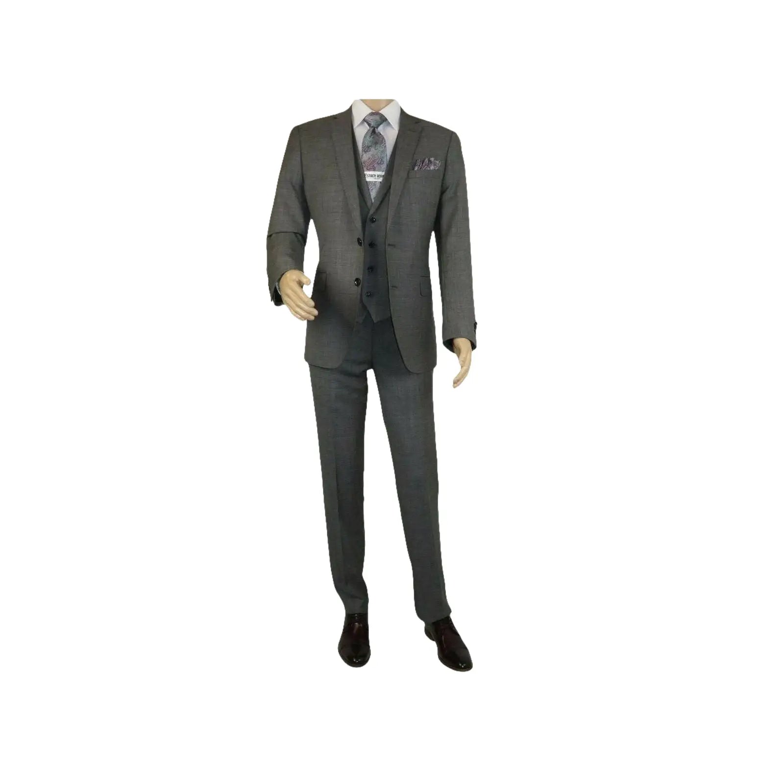 Men's Apollo King 3 piece Vested Business Suit Vested SL203 Gray Textured - J.Valintin Men's Wear Legend - 71392