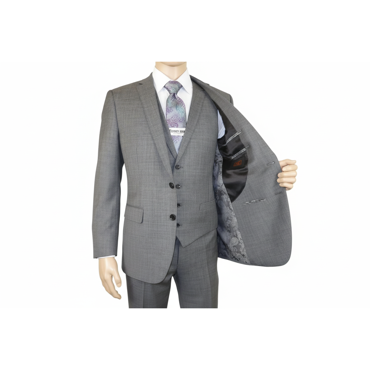 Men's Apollo King 3 piece Vested Business Suit Vested SL203 Gray Textured