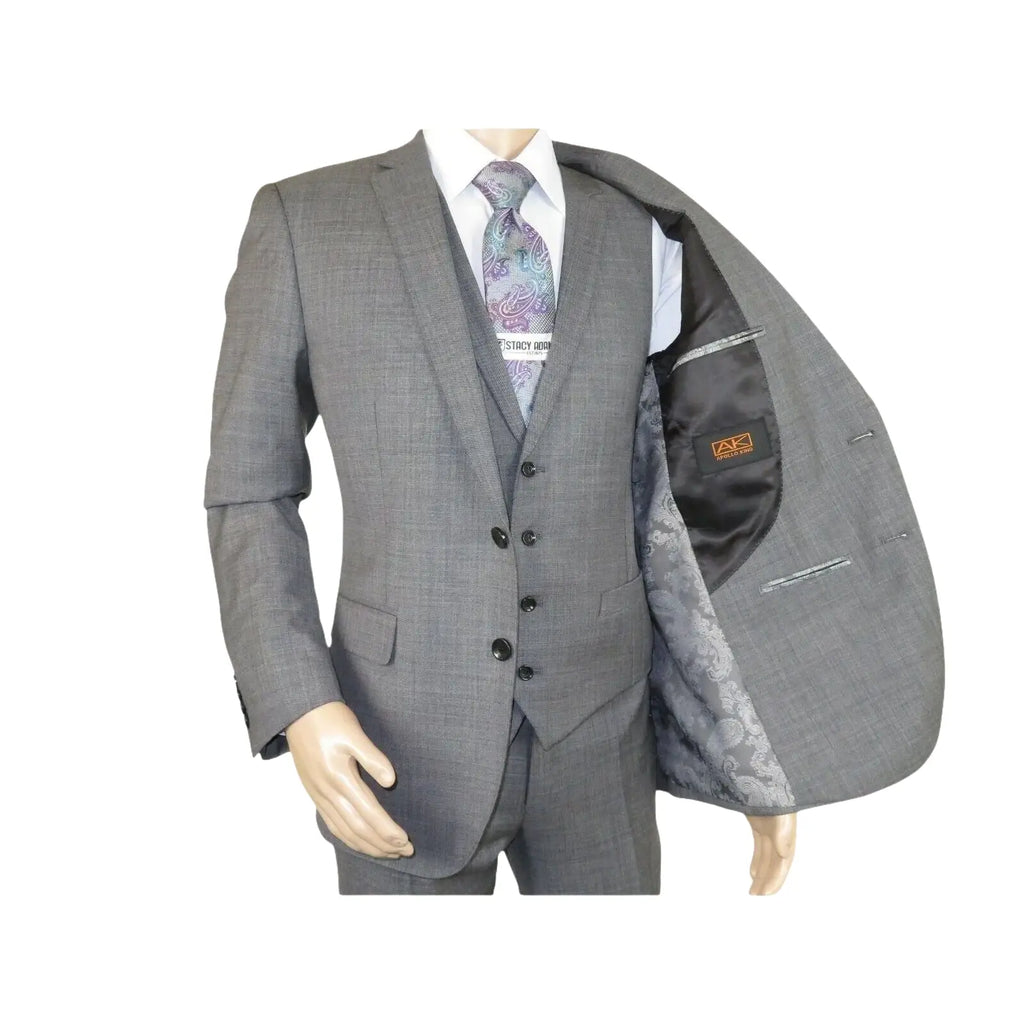 Men's Apollo King 3 piece Vested Business Suit Vested SL203 Gray Textured - J.Valintin Men's Wear Legend - 71392