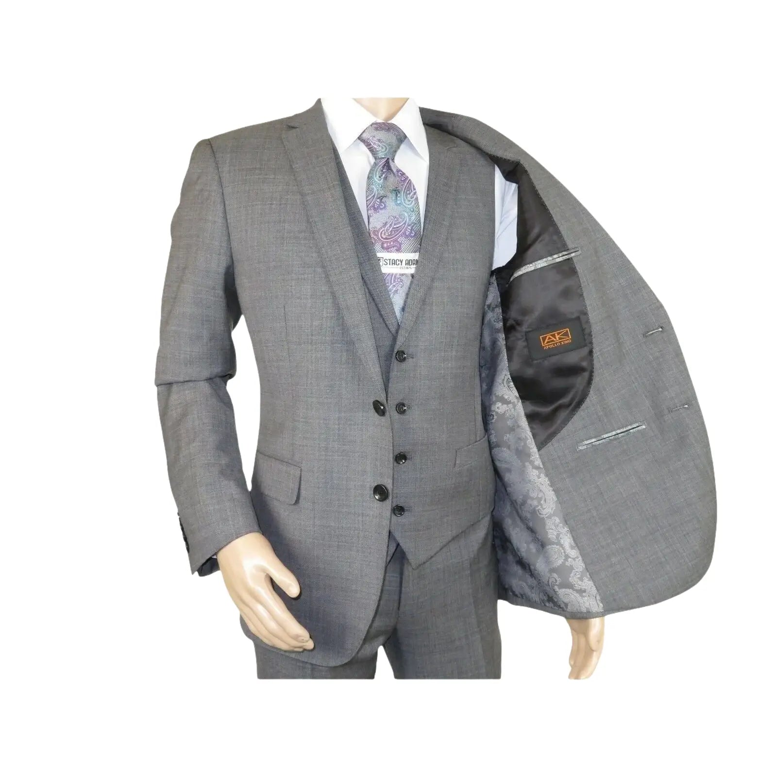 Men's Apollo King 3 piece Vested Business Suit Vested SL203 Gray Textured - J.Valintin Men's Wear Legend - 71392