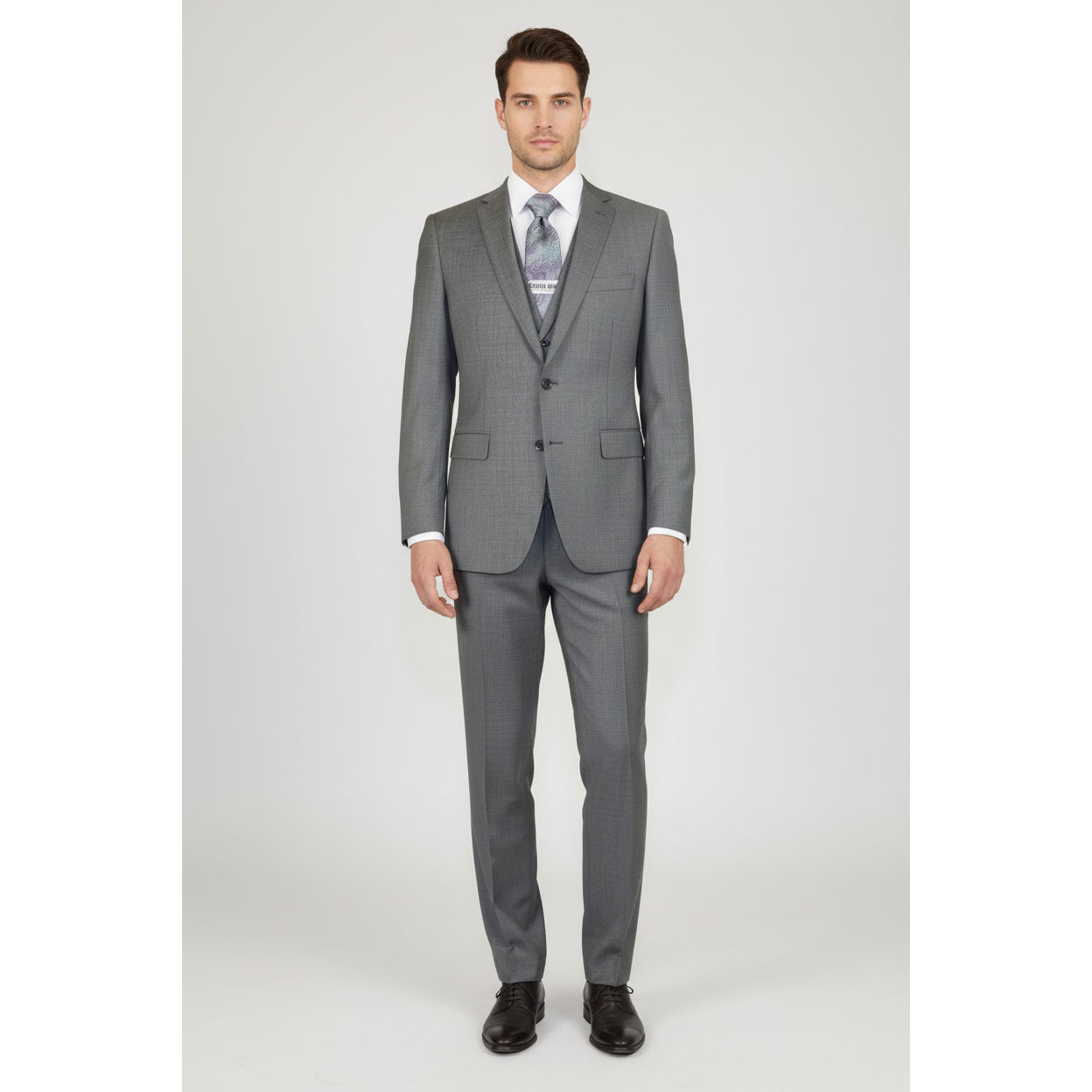 Men's Apollo King 3 piece Vested Business Suit Vested SL203 Gray Textured