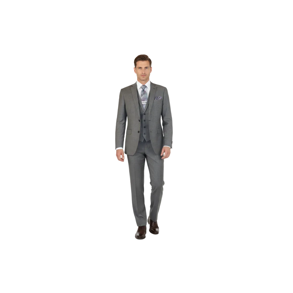 Men's Apollo King 3 piece Vested Business Suit Vested SL203 Gray Textured