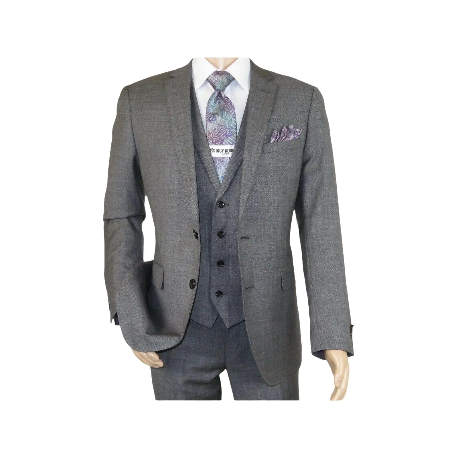Men's Apollo King 3 piece Vested Business Suit Vested SL203 Gray Textured - J.Valintin Men's Wear Legend - 71392
