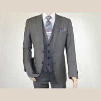 Men's Apollo King 3 piece Vested Business Suit Vested SL203 Gray Textured - J.Valintin Men's Wear Legend - 71392