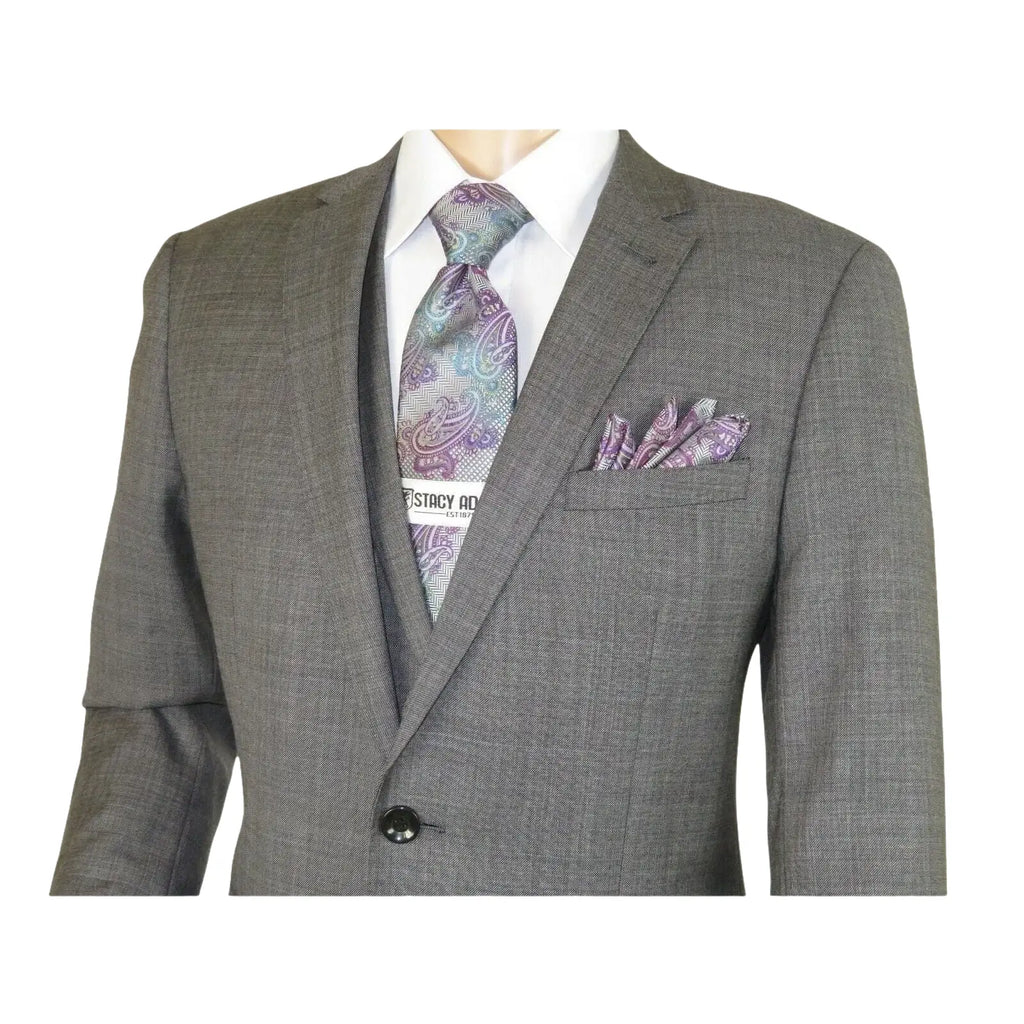 Men's Apollo King 3 piece Vested Business Suit Vested SL203 Gray Textured - J.Valintin Men's Wear Legend - 71392