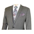 Men's Apollo King 3 piece Vested Business Suit Vested SL203 Gray Textured - J.Valintin Men's Wear Legend - 71392