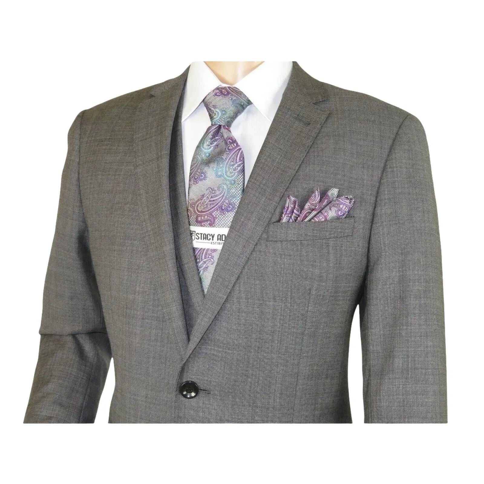 Men's Apollo King 3 piece Vested Business Suit Vested SL203 Gray Textured - J.Valintin Men's Wear Legend - 71392