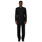 Mens Apollo  King  Banded Collarless suit Chinese Mandarin Wide leg AG91 Black