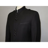 Mens Apollo King Banded Collarless suit Chinese Mandarin Wide leg AG91 Black - J.Valintin Men's Wear Legend - 31703