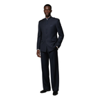 Mens APOLLO KING Banded Collarless suit Chinese Mandarin Wide leg AG92 navy blue