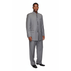 Mens Apollo  King  Banded Collarless suit Chinese Mandarin Wide leg AG93 Gray