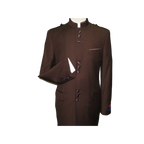 Mens Apollo King Banded Collarless suit Chinese Mandarin Wide leg AG94 Brown - J.Valintin Men's Wear Legend - 31685