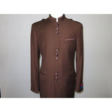 Mens Apollo King Banded Collarless suit Chinese Mandarin Wide leg AG94 Brown - J.Valintin Men's Wear Legend - 31685