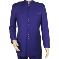 Mens Apollo King Banded Collarless suit Chinese Mandarin Wide leg AG95 Purple - J.Valintin Men's Wear Legend - 74411