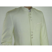 Mens Apollo King Banded Collarless suit Chinese Mandarin Wide leg AG97 Ivory - J.Valintin Men's Wear Legend - 7974