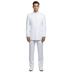 Mens Apollo  King  Banded Collarless suit Chinese Mandarin Wide leg AG98 White
