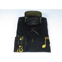 Mens AXXESS Musician Singer Dress Shirt Turkey Musical Notes 322 - 13 Black Gold - J.Valintin Men's Wear Legend - 95437