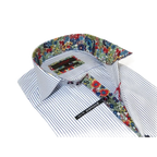 Men's Axxess Turkey Shirt 100% Cotton High Collar 224 - 11 French Cuffs Stripe - J.Valintin Men's Wear Legend - 224 - 11 White - M