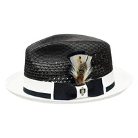 Men's Belvedere 2 - Tone Straw Style Fedora Hat Snap Brim BD950 Black/White - J.Valintin Men's Wear Legend - Ju950 - Black White - S