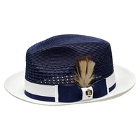 Men's Belvedere 2 - Tone Straw Style Fedora Hat Snap Brim BD957 Navy White - J.Valintin Men's Wear Legend - BD957 - Navy White - S