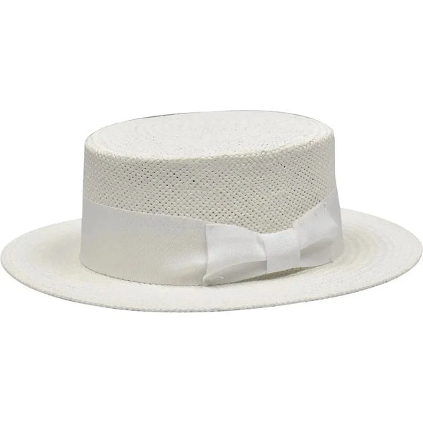 Men's Boater Skimmer Natural Straw Flat Crown GAUCHO Hat BC638 White - J.Valintin Men's Wear Legend - BC638 - White - S