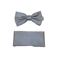 Men's Bow Tie and Hankie by J.Valintin Collection #92490 Solid Satin Gray - J.Valintin Men's Wear Legend - 92490