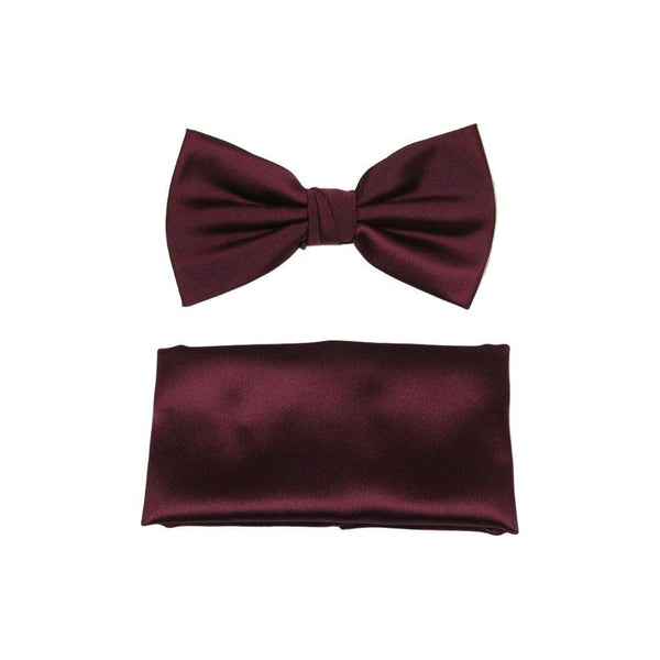 Men's Bow Tie and Hankie by J.Valintin Collection #92494 Solid Satin Burgundy - J.Valintin Men's Wear Legend - 92494