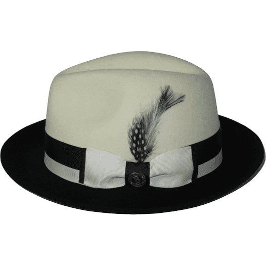 Mens Bruno Capelo Dress Hat Australian Wool Fedora Caesar CA351 Ivory Black New - J.Valintin Men's Wear Legend - 2116