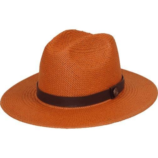 Men's BRUNO CAPELO Fedora 3 Inch Flat brim Hat 100% Natural Straw CA423 Rust - J.Valintin Men's Wear Legend - 100323