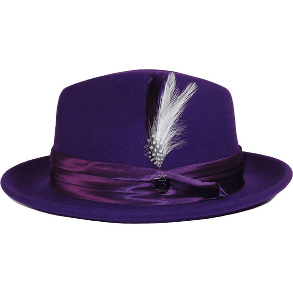 Mens Bruno Capelo Hat Australian Wool Crushable Fedora Giovani UN107 Purple - J.Valintin Men's Wear Legend - UN107 - Purple - S