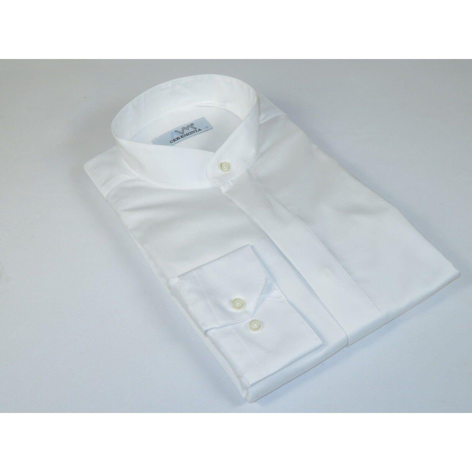 Mens CEREMONIA Pastor Shirt 100% Cotton Turkey Banded Collar #stn 13hyk White - J.Valintin Men's Wear Legend - 97110