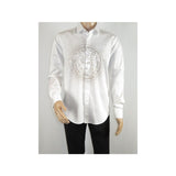 Mens CEREMONIA Shirt 100% Cotton Medusa Medallion Rhine Stones #STN 13 VRS white - J.Valintin Men's Wear Legend - 97085