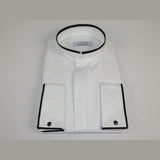 Mens CEREMONIA Tuxedo Formal Shirt 100% Cotton Banded Slim Fit #stn 33 HD White - J.Valintin Men's Wear Legend - 97100