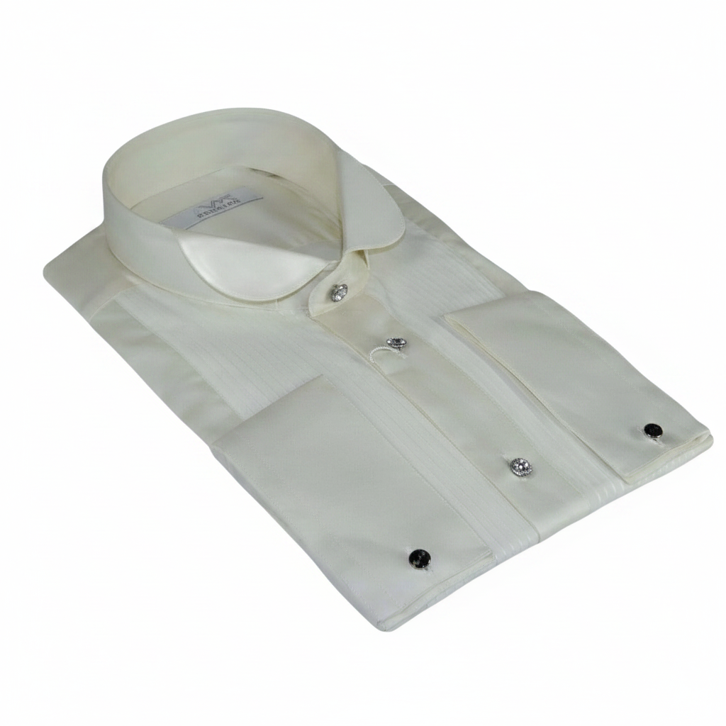 Mens CEREMONIA Tuxedo Formal Shirt 100% Cotton Turkey Slim Fit #stn 17 abt ivory