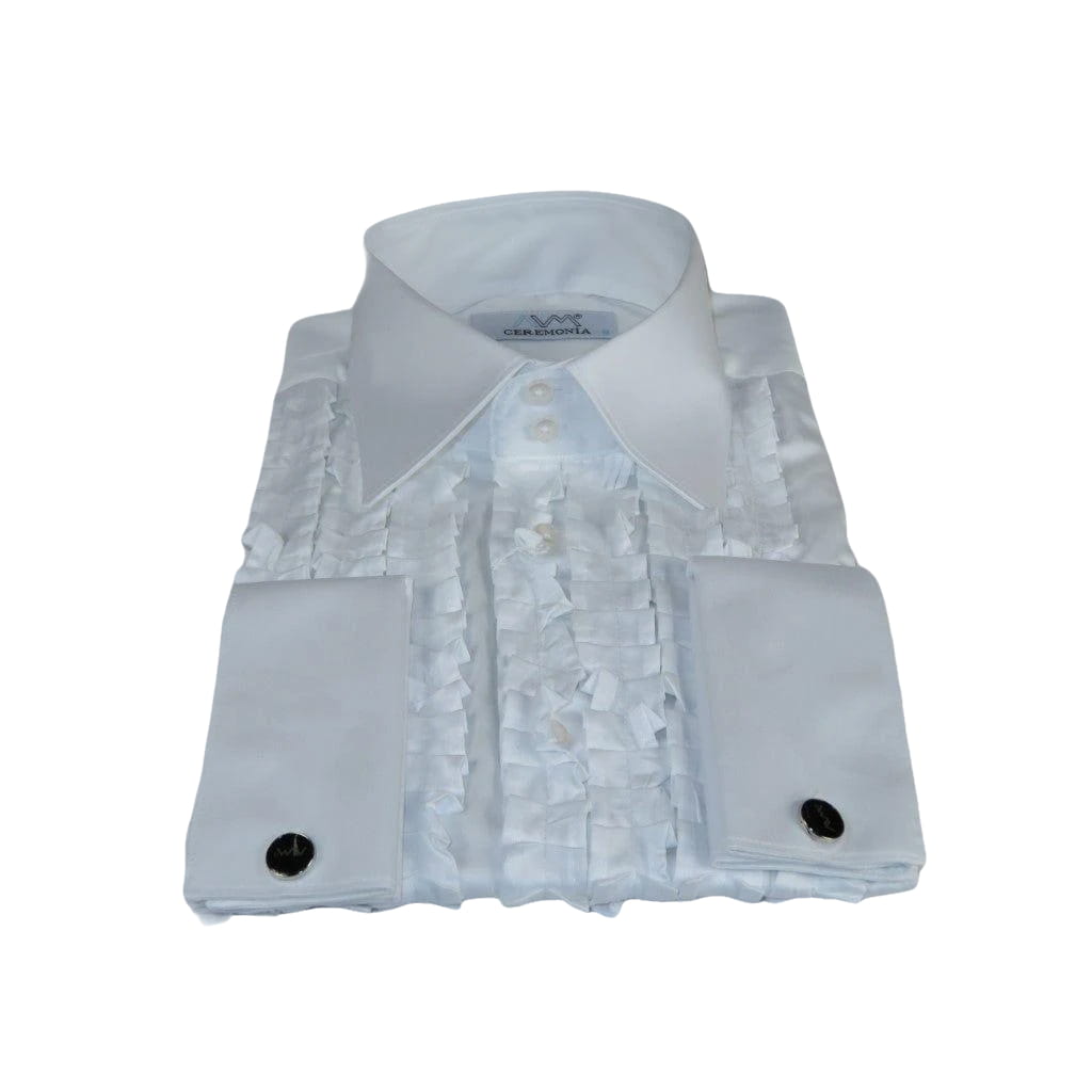 Mens CEREMONIA Tuxedo Ruffle Shirt 100% Cotton Turkey Slim Fit #paris 13 White - J.Valintin Men's Wear Legend - Paris - 13 White - M