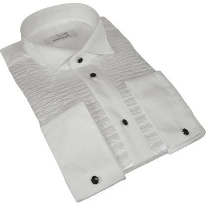 Mens CEREMONIA Tuxedo Shiny Shirt 100% Cotton Turkey Slim Fit #STN 13 PLA white - J.Valintin Men's Wear Legend - 97024