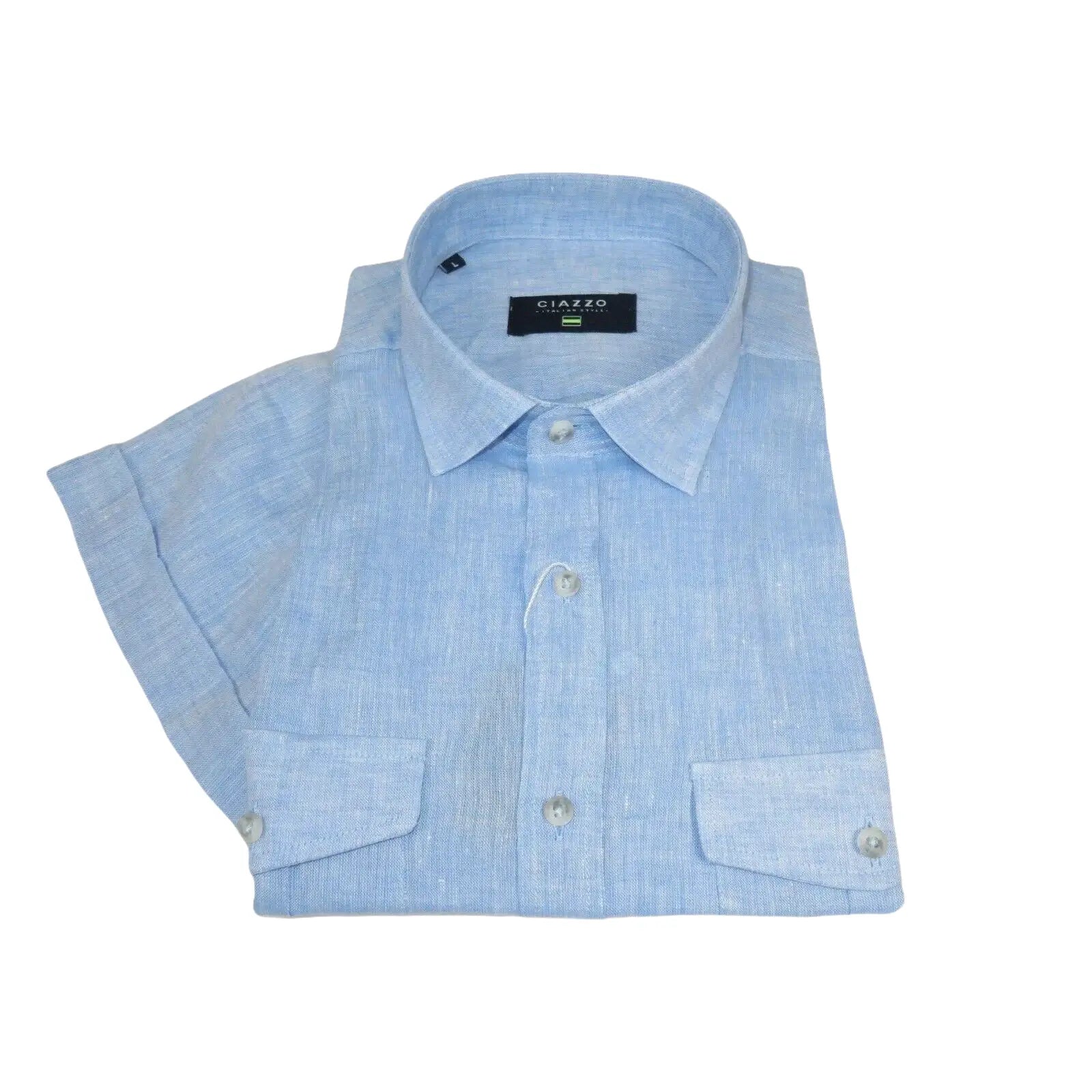 Men's Ciazzo Turkey 100% Linen Breathable Shirt Short Sleeves #Linen 32 Med Blue - J.Valintin Men's Wear Legend - 101075