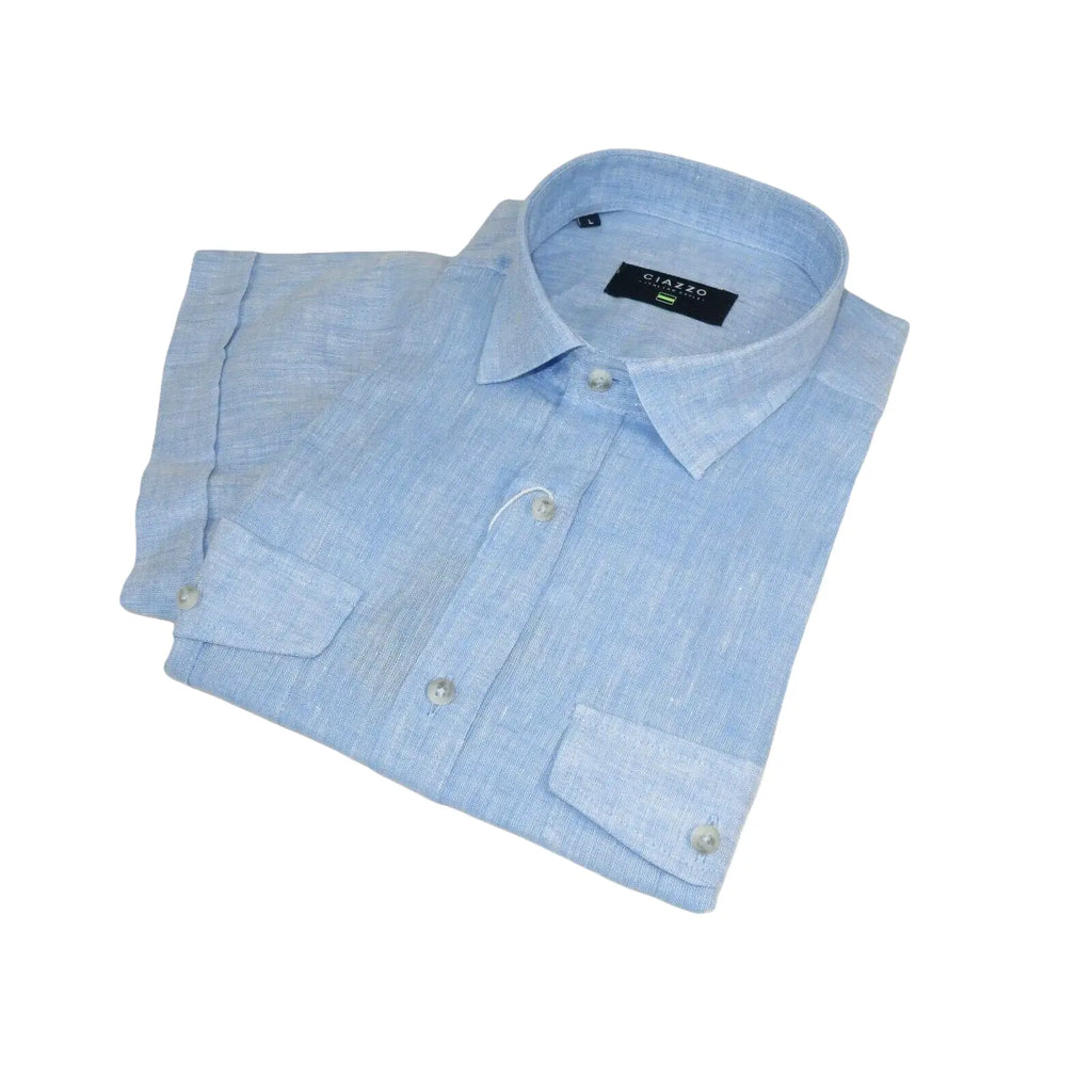 Men's Ciazzo Turkey 100% Linen Breathable Shirt Short Sleeves #Linen 32 Med Blue - J.Valintin Men's Wear Legend - 101075