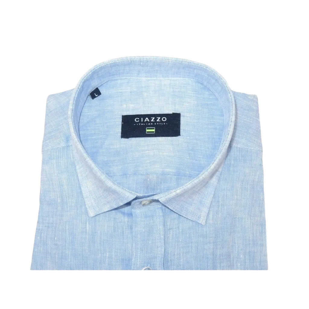 Men's Ciazzo Turkey 100% Linen Breathable Shirt Short Sleeves #Linen 32 Med Blue - J.Valintin Men's Wear Legend - 101075